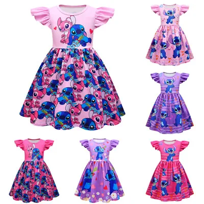 Kids Girls Stitch Angel Princess Dress Tutu Skirt Xmas Party Fancy Dress Gift UK • £10.44