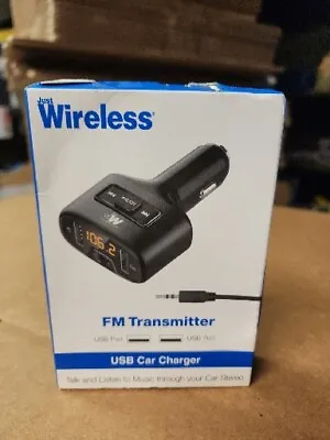 Just Wireless FM Transmitter (3.5mm) With 2.4A/12W 2-Port USB Car Charger • $7.95