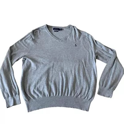 Polo Ralph Lauren Sweater Men’s Size Large Gray V-Neck Pima Cotton Casual Preppy • $14.99