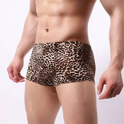 Trendy Leopard Print Men's Boxer Briefs Underwear U Convex Pants Fitness Shorts • £6.44