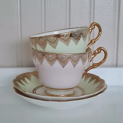 £13.95 • Buy Pretty Pastels Pink & Green Vintage Tea Cups & Saucers By Regency - Baby Shower