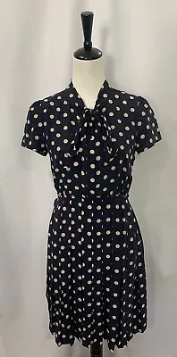 J. Crew Women’s 50’s Silk Blue And Beige Polka Dot Pleated Dress Size 4 • £34.69