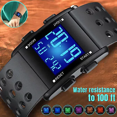 Waterproof LED Digital Sports Watch Military Tactical WristWatch Backlight USA • $13.39