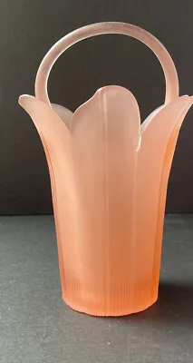 Vintage Mikasa Pink Satin Frosted Glass Tulip Basket Vase W/ Handle W/ Label • $49.99
