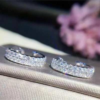 1.50Ct Round Lab-Created Diamond Huggie Hoop Stud Earrings 14K White Gold • $119.99