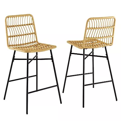 £109.99 • Buy Set Of 2 Rattan Wicker Bar Stools Counter Height Chair Kitchen Dining Stool