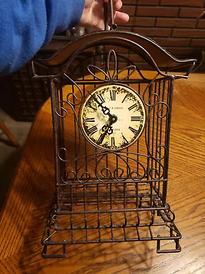 Metal Bird Cage Clock Battery Operated Works Vintage 17  Tall Roman Numerals • $30