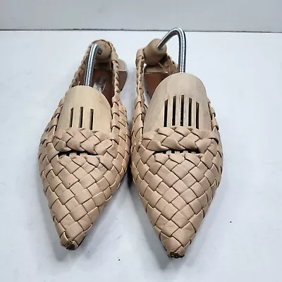 ZARA Women’s Nude Woven Slingback Pointed Toe Flat Sandals Size EU 42 • $14.99