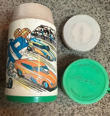 Vintage Aladdin Dragstrip Lunchbox Thermos 1975 Thermo Bottle Dragsters • $54