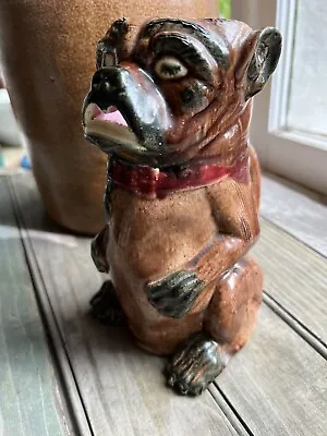 Antique Majolica Figural Pug Dog Bull Dog Majolica Pitcher C1800s Ceramic • $100