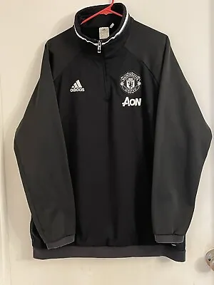 MANCHESTER UNITED Track JACKET BLACK MENS Adidas Soccer Club AON Climawarm XXL • $39.99