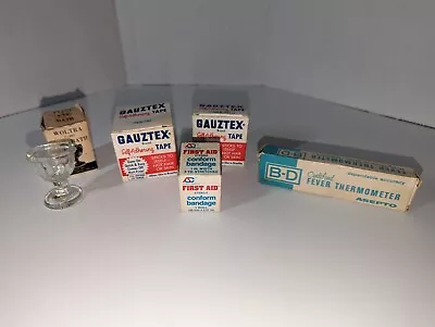 Vintage 1960 First Aid Eye Wash Gauze Bandages B-D Asepto Fever Therm. (G Bin) • $28.88