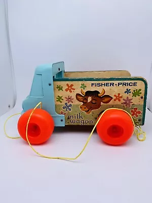 Vintage 1965 Fisher Price Milk Wagon #131 Pull Toy Wood Truck No Milk Cans • $15.74