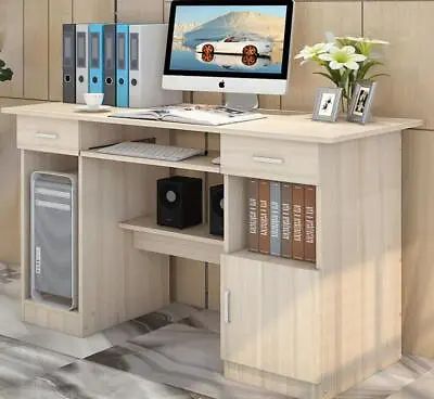 Executive Office Computer Desk With Drawers Cabinet Shelves (White Oak) • $215.95