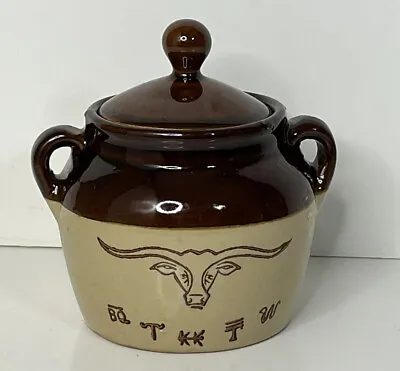 Texas Longhorn Western Stoneware Bean Pot With Lid USA Handmade Vintage • $30.40