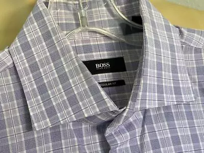 BOSS Hugo Boss Men's Lavender Checked Dress Shirt Regular Fit Size 16-34/35  ** • $14.99