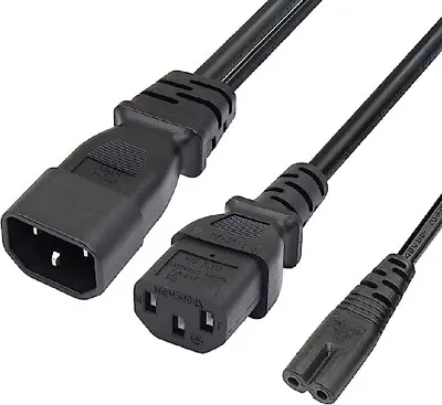 C14 To C13 C7 Y Splitter Power Plug Cord 10A 250V In 2 Out IEC320 C14 Male - F.M • £9.95