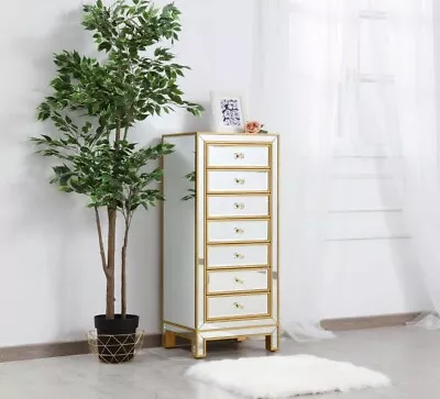 Mirrored Dresser Cabinet Chest Antique Gold Living Room Bedroom 7 Drawers 42  • $1054.06