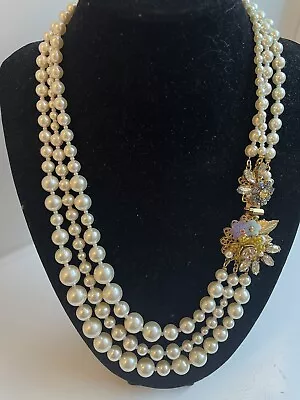 Vintage MIRIAM HASKELL Signed Pearl Necklace With Pendant Clasp • $350