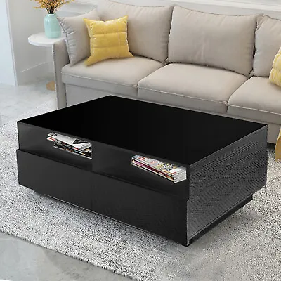 $113.05 • Buy Black High Gloss LED Coffee Table W/ 4 Drawers Living Room With Remote Control