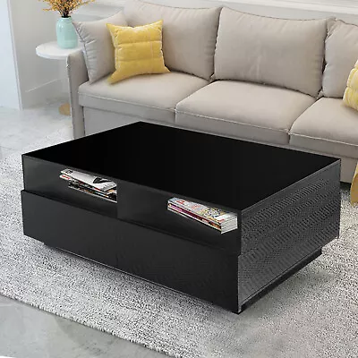 $115 • Buy Modern High Gloss Coffee Table W/Led Lights Black Coffee Table W/Remote Control 