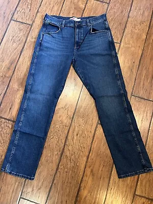 Nice!! Wrangler Mens Size 34x32 Slim Straight Blue Jeans Denim Cotton Stretch • $19.99