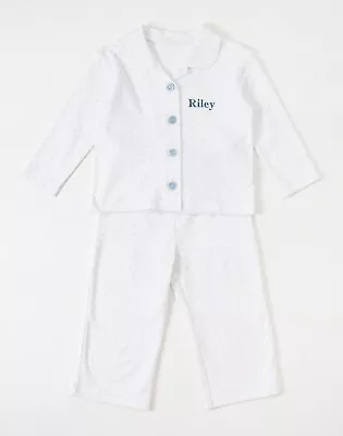 £6 • Buy Personalised Children's Pyjamas Traditional Blue Sparkle Button Up