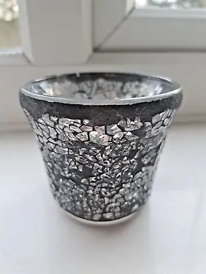 Yankee Candle - Silver And Black Crackled Mosaic Voitive Tealight Candle Holder • £4.99