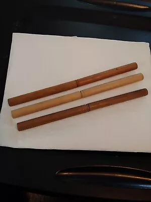 VINTAGE STEEL KNITTING NEEDlES IN 10 INCH WOODEN TUBES  • $40