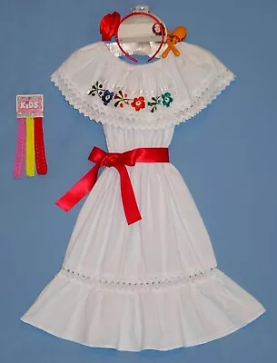 Mexican Dress Girls 8-Cinco De Mayo Costume-maraca-ribbon/sash-headband/flower • $22.99