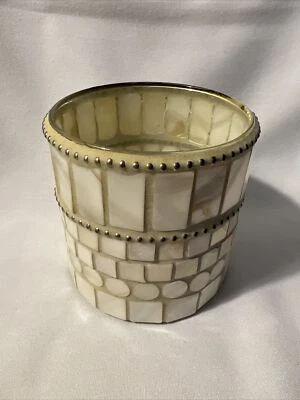 $6 • Buy Mosaic Tealight Votive Candle Holder Glass Covered Mother Of Pearl & Brass Beads