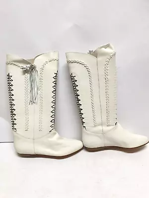 ⭐Vintage BOOTS⭐Knee High Woman💥WHITE LEATHER💥女性のブーツ Boty Botas 女靴  MADE ITALY • $29.50