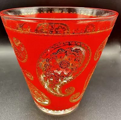 Vintage Mid Century Modern MCM CULVER Gold & Red Paisley Tumbler Glass • $10