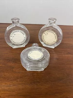 Vintage Round Flat 3   Druggist Apothecary Medicine Or Perfume Bottles Lot Of 3 • $15.15