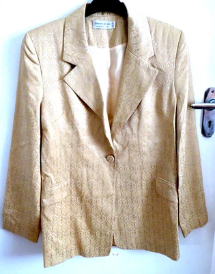 £10 • Buy Vintage Charlotte Halton Jacket, Gold Brocade, 12, Single Button, Collar,pockets