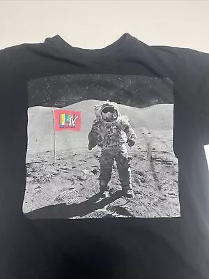 MTV Moon Man Black T-Shirt Mens Medium Astronaut Retro Black Graphic TEE • $9.99