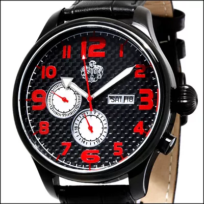 S.u.g. Autobahn Men's 20j Automatic Watch New Black Dial Sug Leather Strap • $86.99