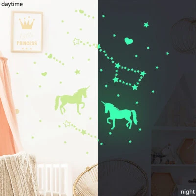 Glow In The Dark Unicorn Stars Hearts Wall Stickers Kids Room DIY Decor AU • $6.99