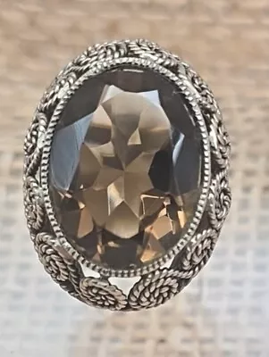 Vintage/Antique Smoky Quartz & 700 Silver Scarf Slide Coin Silver • $64