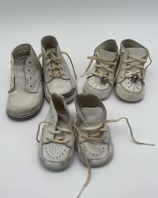 Lot Of 3 Antique Vintage Leather White Baby Shoes • $9.99