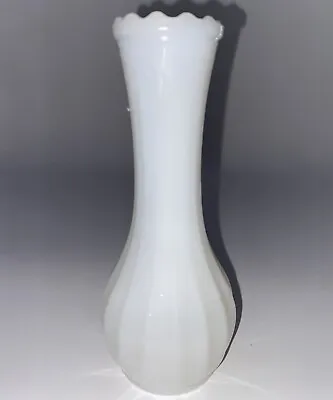 Milk Glass Ribbed Bud Vase Scalloped Rim Vintage MCM Collectible 6.5  White  • $9.50