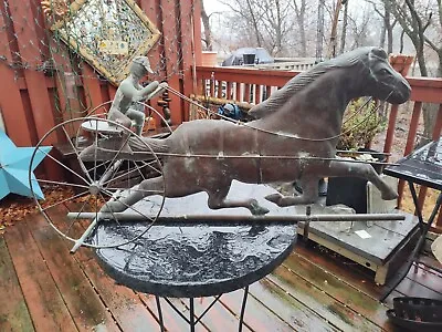 Weather Vane Antique Copper Sulky Jockey Horse Racing Carriage AAFA Farmhouse • $725