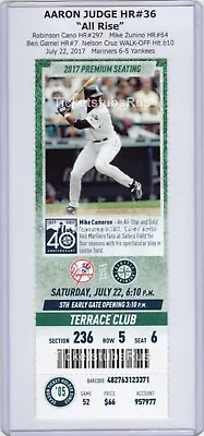 Aaron Judge HR #36 ALL RISE 2017 Mariners Yankees 7/22 CLUB Ticket MIKE CAMERON • $17.95