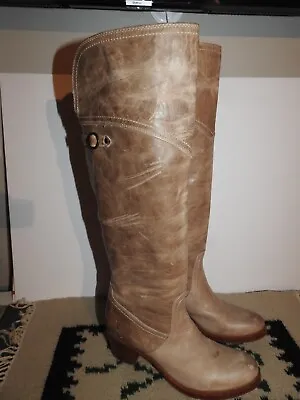 FRYE JANE Women's Over The Knee Boots Taupe Distressed Leather Sz 9 1/2 Pull On • $59.99