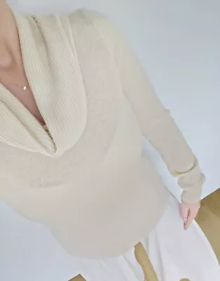 M&S 100% Pure Cashmere Sweater Jumper Knit Cowl-neck Size M 10 Cream • £32.90