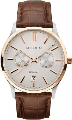 Accurist Mens Watch White Dial And Brown Strap 7417 • £40.99