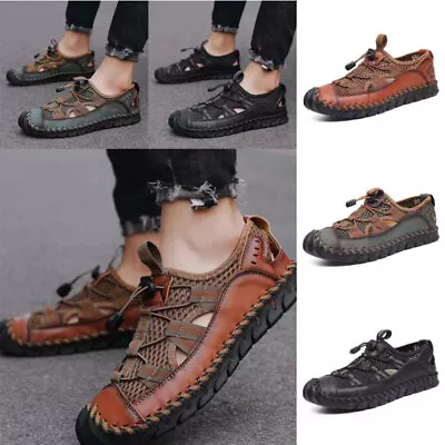 Summer Men's Sandals Hollow Breathable Slip On Flats Outdoor Beach Shoes  New • £43.13