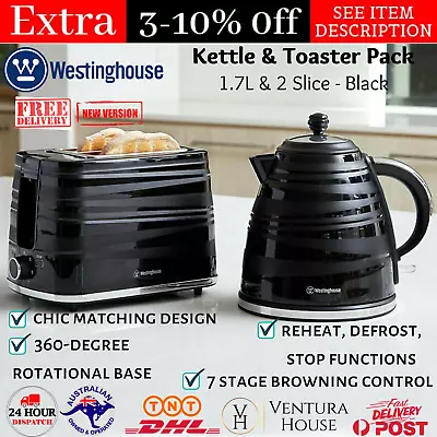 Combo Black Striped 1.7L Kettle & 2 Slice Toaster Breakfast Pack Tea Boiler New • $130.18