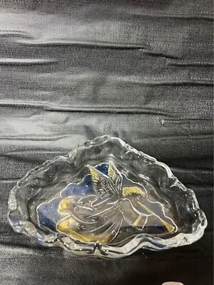 Vintage Mikasa Angel Music Sweet Dish Embossed Clear Glass Ice Block Trim 7 3/4  • $18