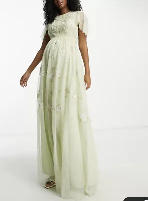 ASOS Bridesmaid Pearl Embellished Flutter Sleeve Maxi Dress Floral Maternity • £153.46